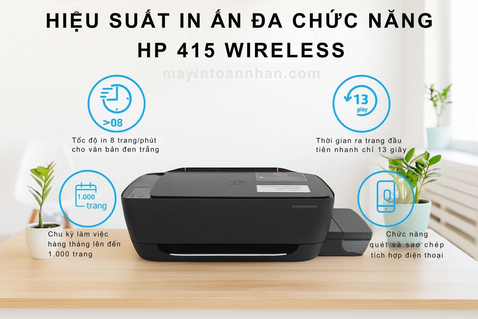 Máy in phun màu đa năng HP Ink Tank Wireless 415 5 Hiệu Suất In Ấn Đa Chức Năng HP 415 Wireless