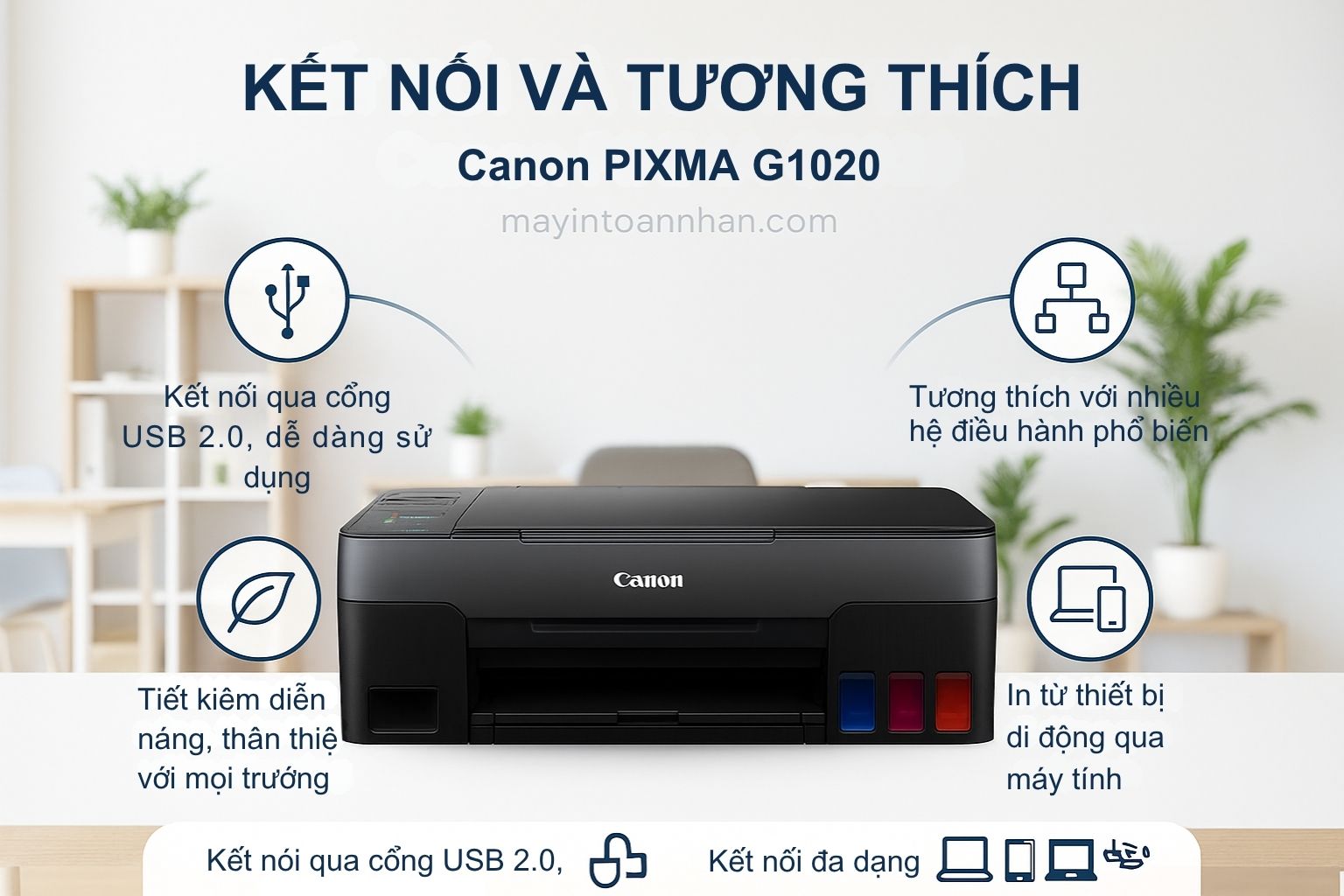 Máy in phun màu PIXMA G1020 6 Kết Nối và Tương Thích Canon PIXMA G1020