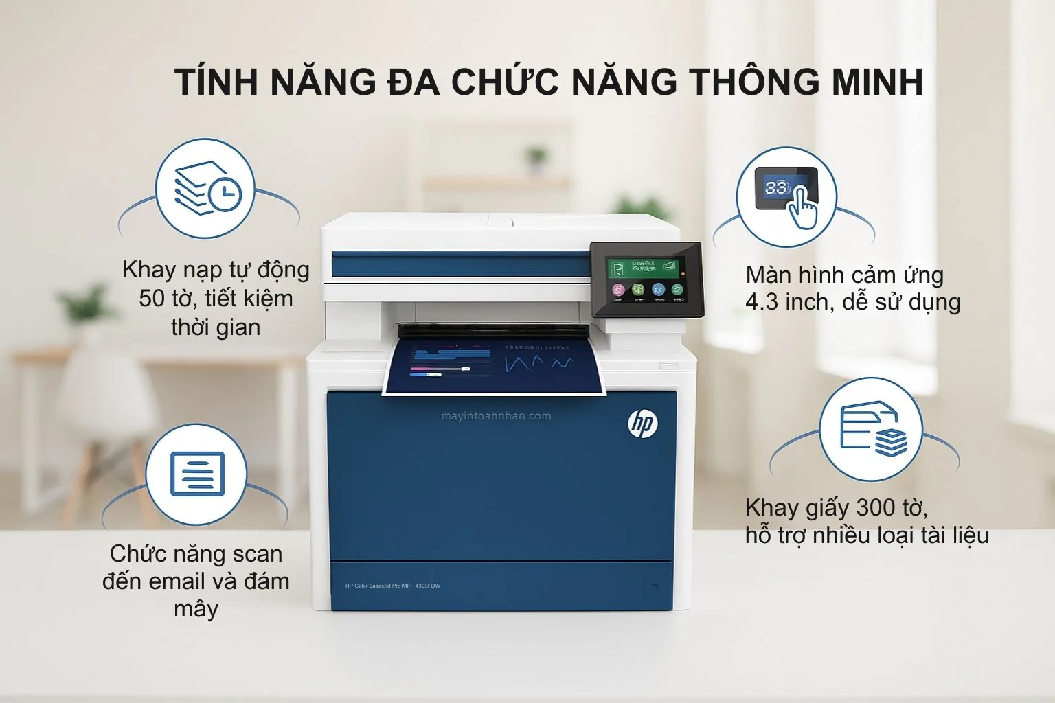 Máy laser màu đa năng HP Color LaserJet Pro MFP 4303FDW 5 Tính Năng Đa Chức Năng Thông Minh