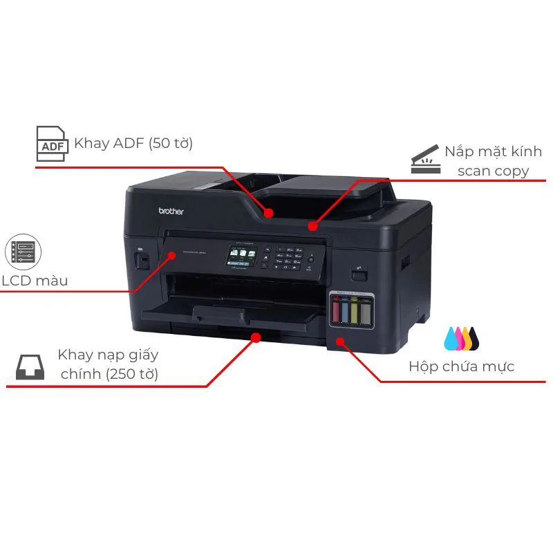 Máy in phun màu đa năng Brother MFC-T4500DW khổ A3 2 Máy in phun màu đa năng Brother MFC-T4500DW khổ A3 - Hình ảnh 2