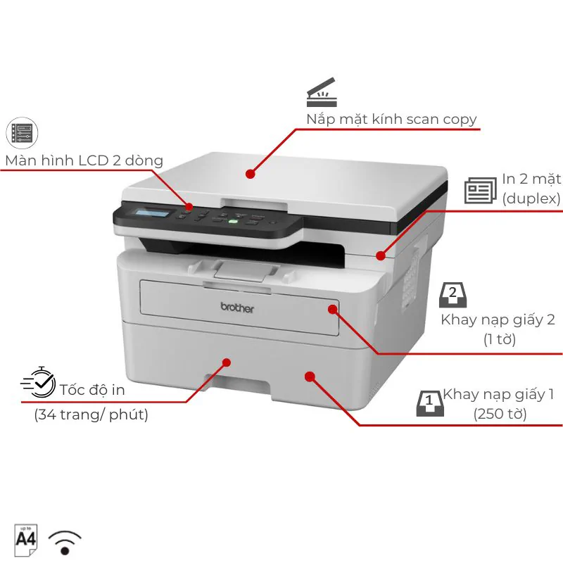 Máy in laser đen trắng đa năng Brother DCP-B7620DW 2 Máy in laser đen trắng đa năng Brother DCP-B7620DW - Hình ảnh 2