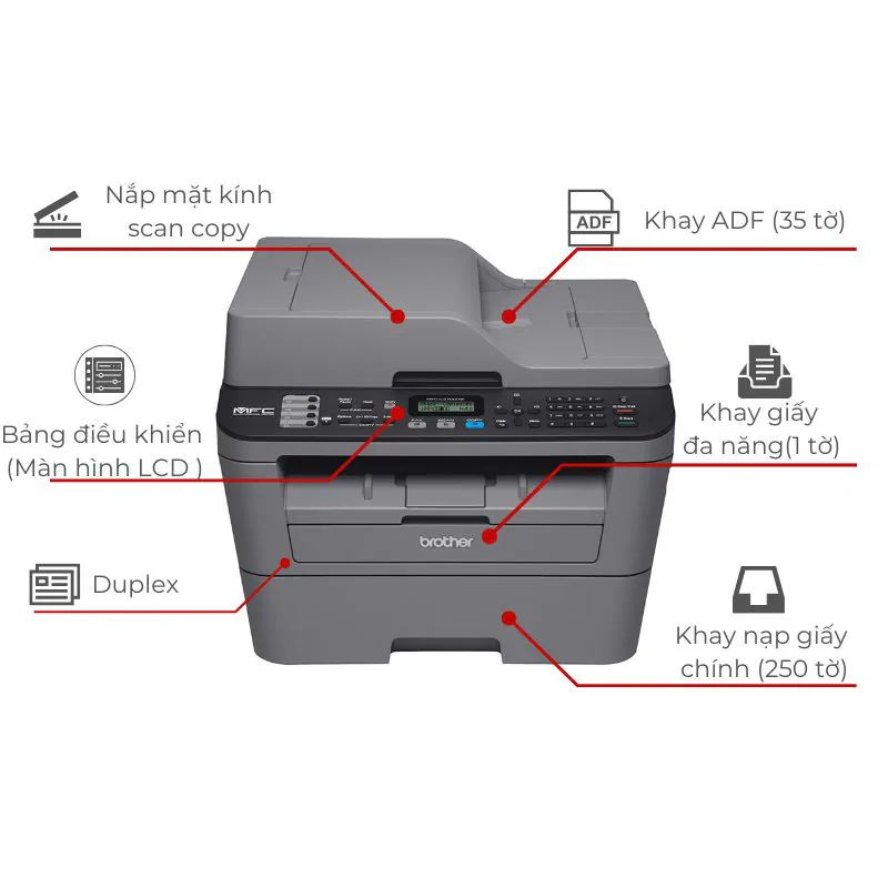 Máy in laser đen trắng đa năng Brother MFC-L2701D 2 Máy in laser đen trắng đa năng Brother MFC-L2701D - Hình ảnh 2