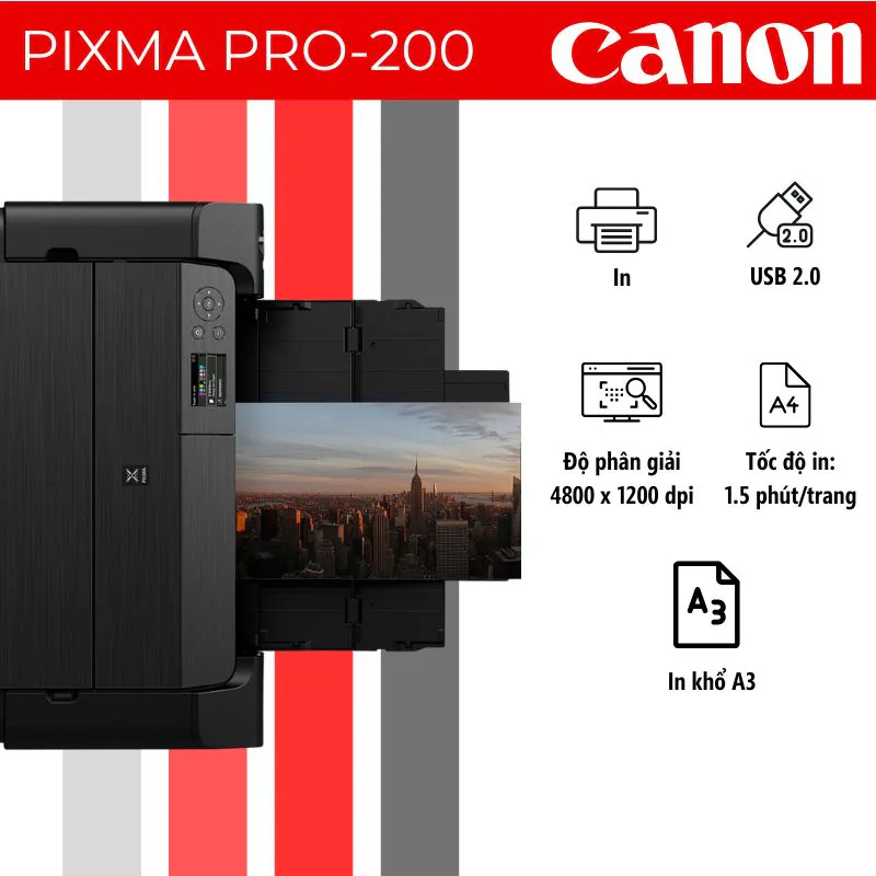 Máy in phun màu Canon PIXMA PRO-200 khổ A3 3 Máy in phun màu Canon PIXMA PRO-200 khổ A3 - Hình ảnh 3