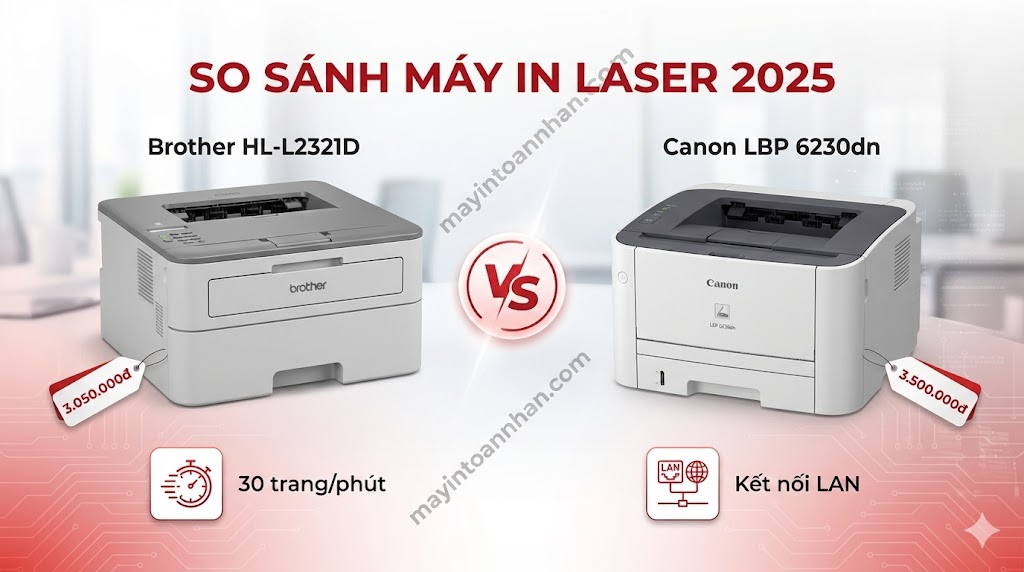 So sánh Brother L2321D vs Canon 6230dn Chi tiết 2025
