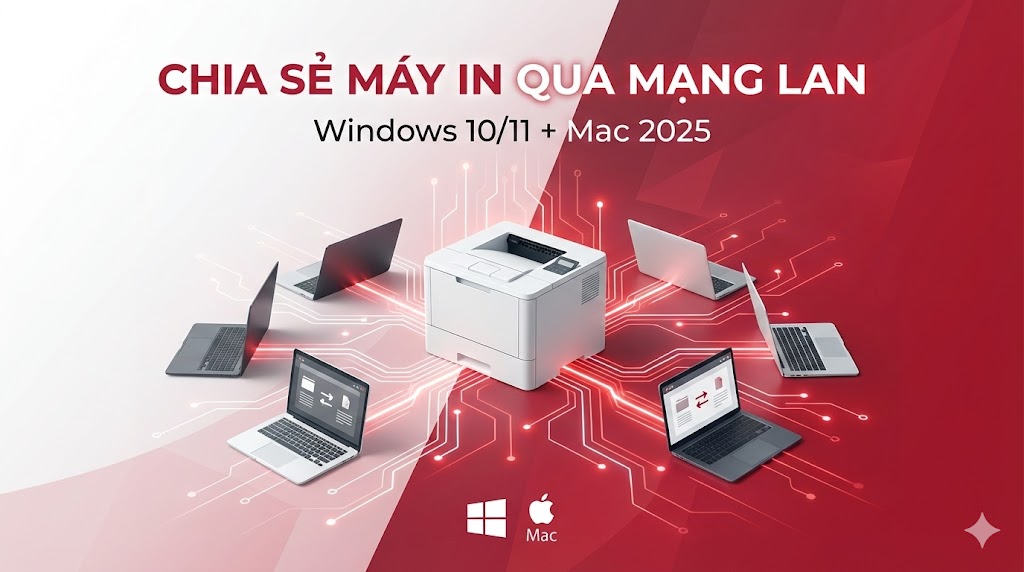 Cách chia sẻ máy in trong mạng nội bộ Win10/11 + Mac 2025
