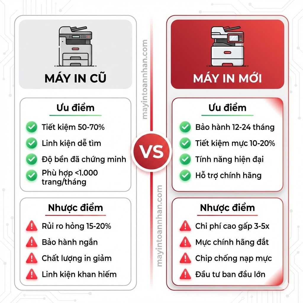 Mua Máy In Cũ Hay Mới Cho Văn Phòng? So Sánh Chi Phí 3 Năm 2025