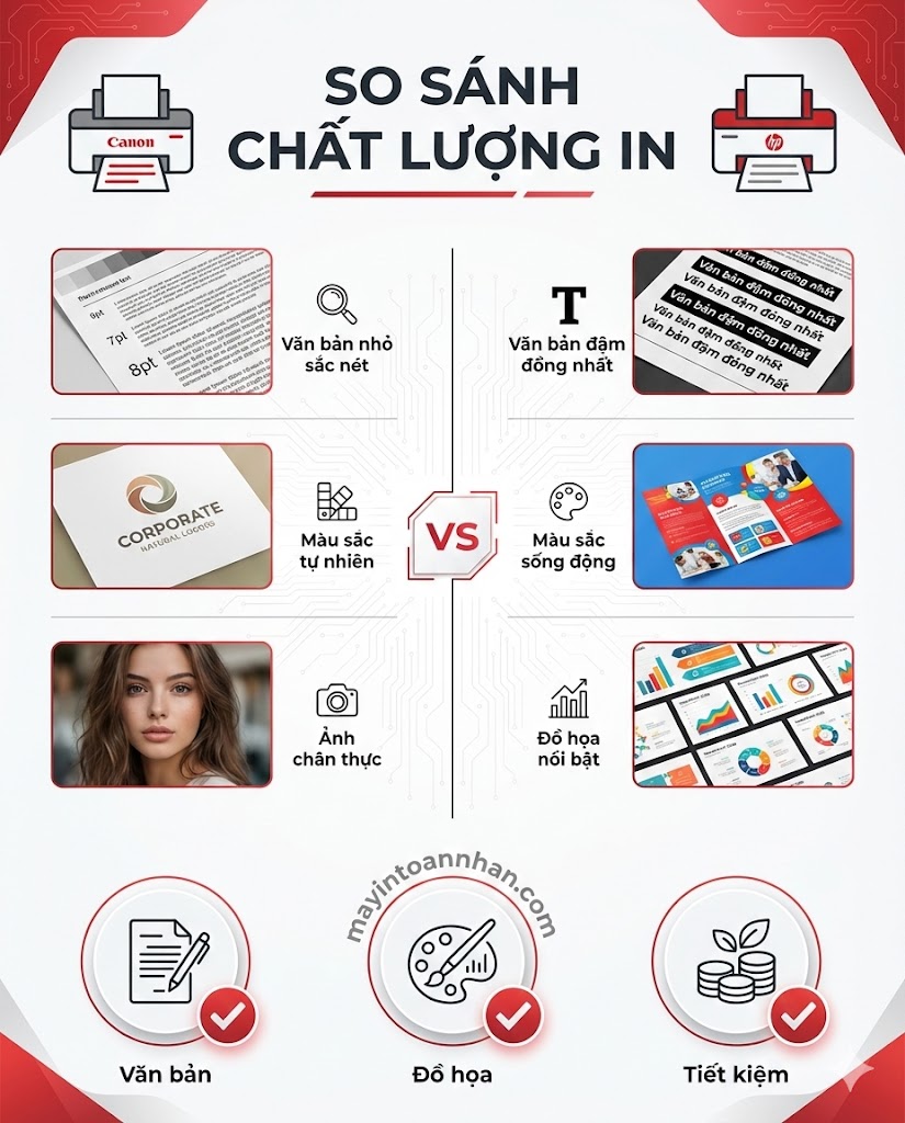 So sánh máy in Canon và HP chi tiết Bảng TCO 2025