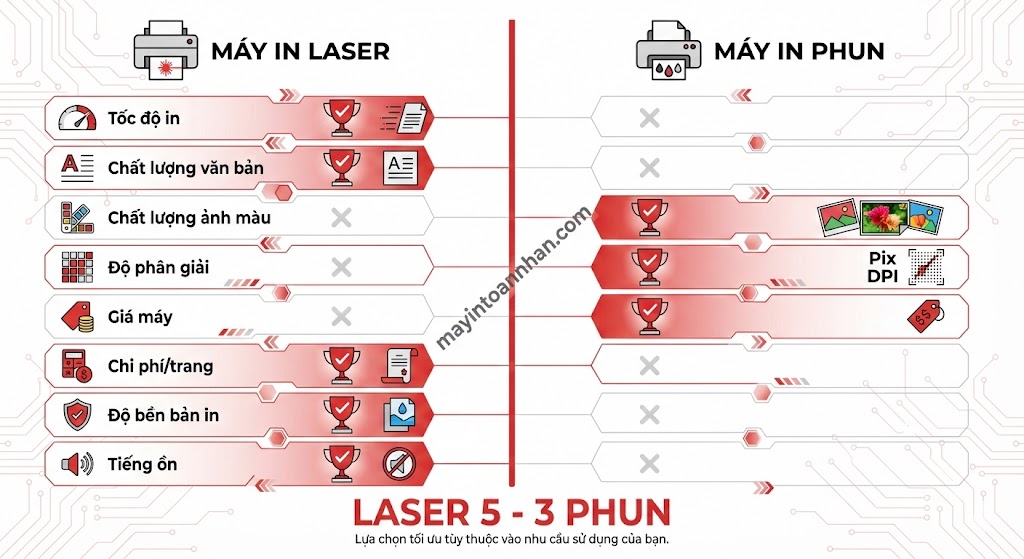 So sánh máy in laser và máy in phun: Chọn loại nào? 2025