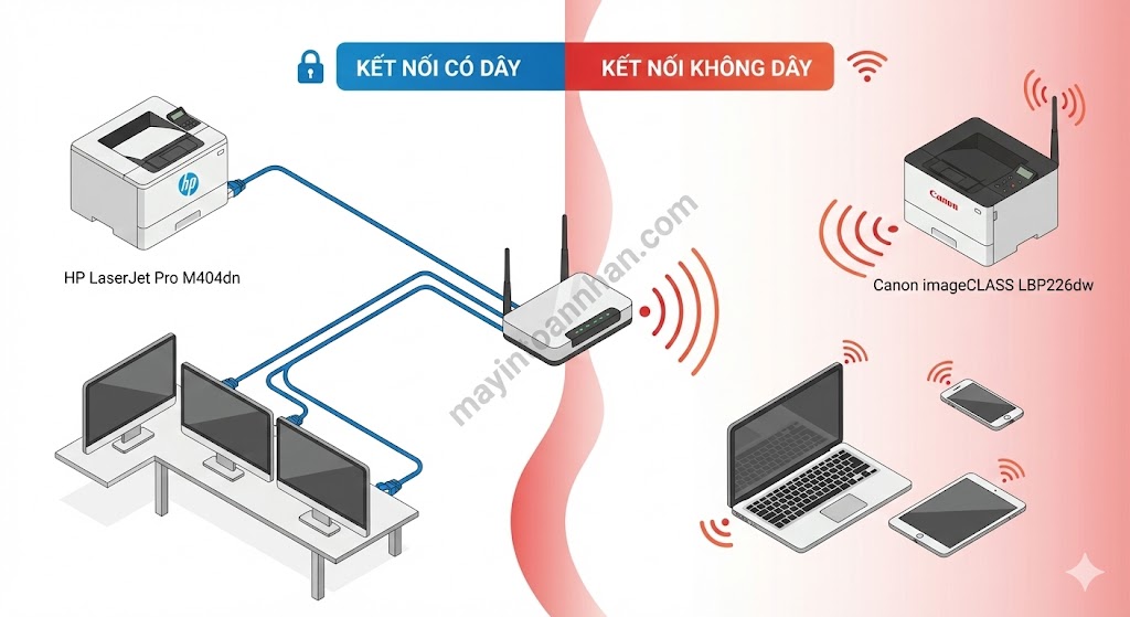 So sánh HP M404dn vs Canon 226dw: Bảng đối chiếu 12 tiêu chí 2025