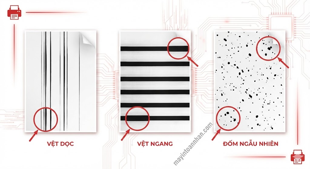 Tại sao máy in laser bị vệt đen? 7 nguyên nhân & cách khắc phục