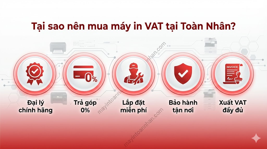 Máy in xuất hóa đơn đỏ VAT – Chính hãng, Trả góp 0% Toàn Nhân 2025