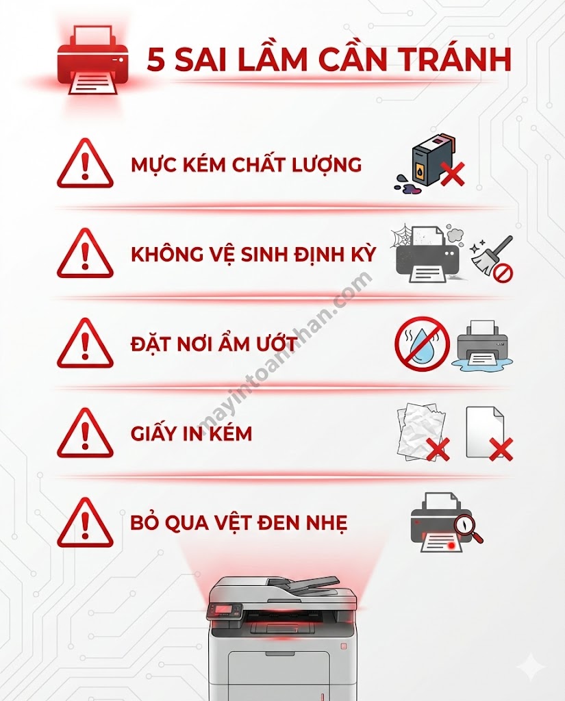 Tại sao máy in laser bị vệt đen? 7 nguyên nhân & cách khắc phục