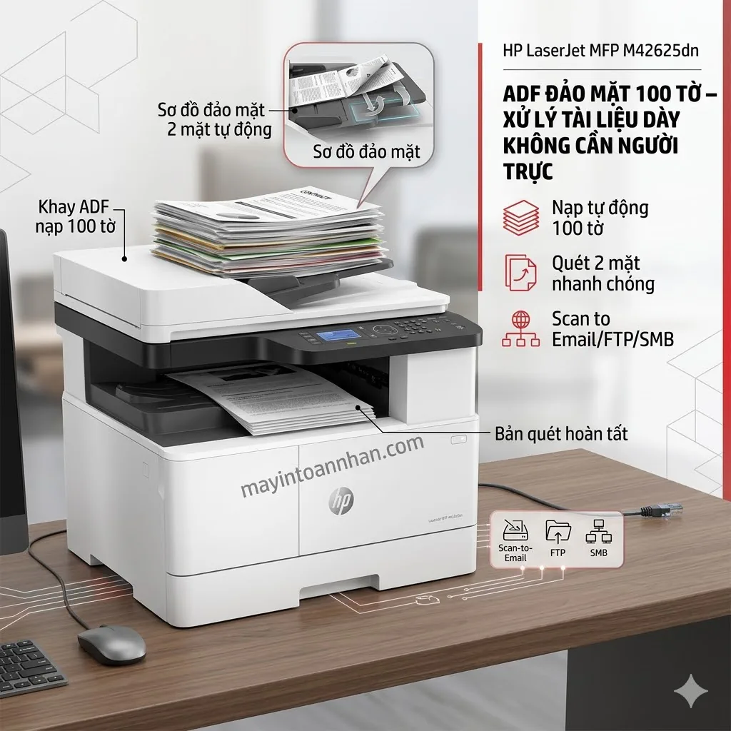 Máy in HP LaserJet MFP M42625dn – Đa Năng A3, ADF Đảo Mặt, Mực Tách Drum Tiết Kiệm 6 Máy in HP LaserJet MFP M42625dn – Đa Năng A3, In 2 Mặt Tự Động, Mực Tách Drum Tiết Kiệm