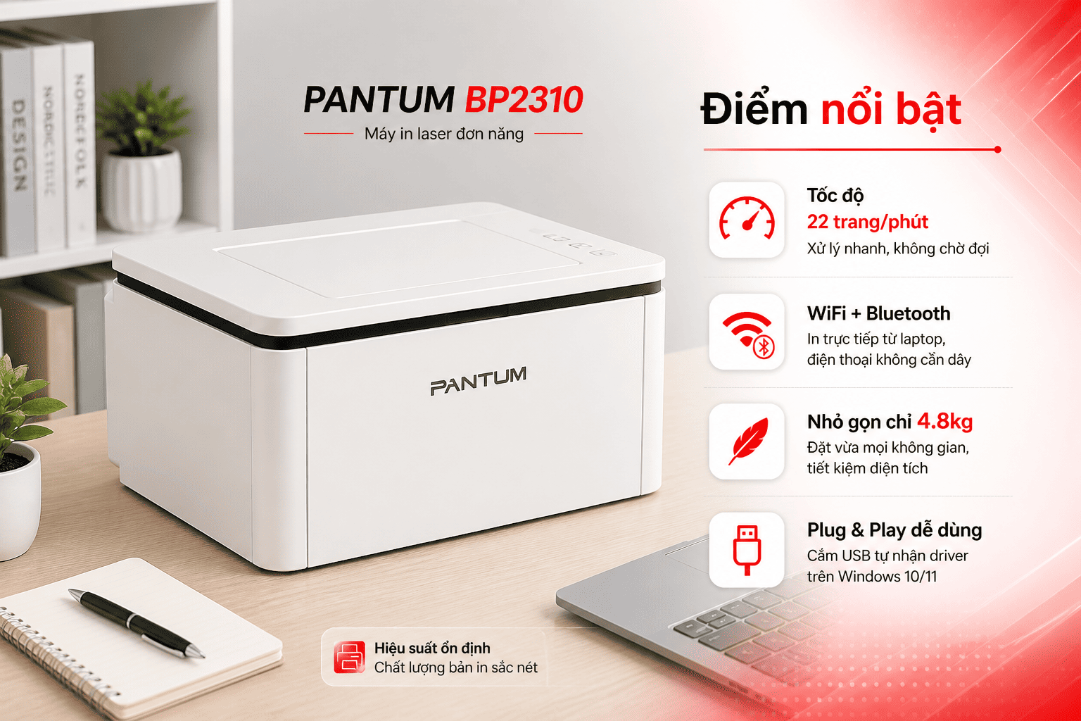 Máy in Máy in Pantum BP2310 – WiFi, Bluetooth, Laser Đen Trắng Giá Rẻ Nhất Phân Khúc