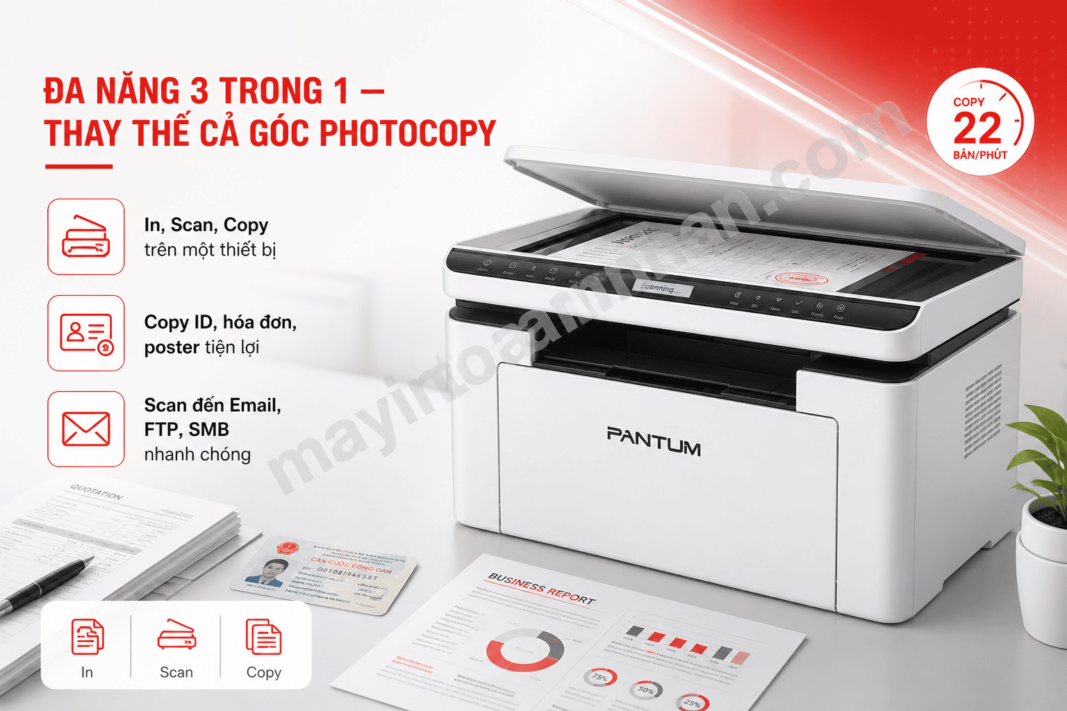 Máy in Máy In Đa Năng Pantum BM2310NW – In, Scan, Copy, WiFi Băng Tần Kép, Giá Rẻ Nhất Phân Khúc