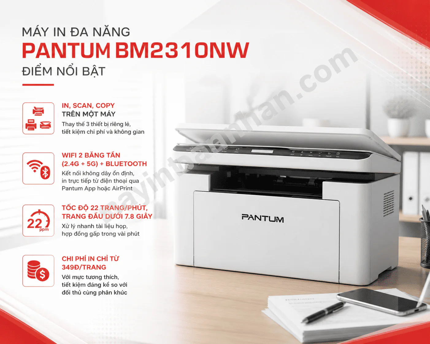 Máy in Máy In Đa Năng Pantum BM2310NW – In, Scan, Copy, WiFi Băng Tần Kép, Giá Rẻ Nhất Phân Khúc 6 Máy in Máy In Đa Năng Pantum BM2310NW – In, Scan, Copy, WiFi Băng Tần Kép, Giá Rẻ Nhất Phân Khúc