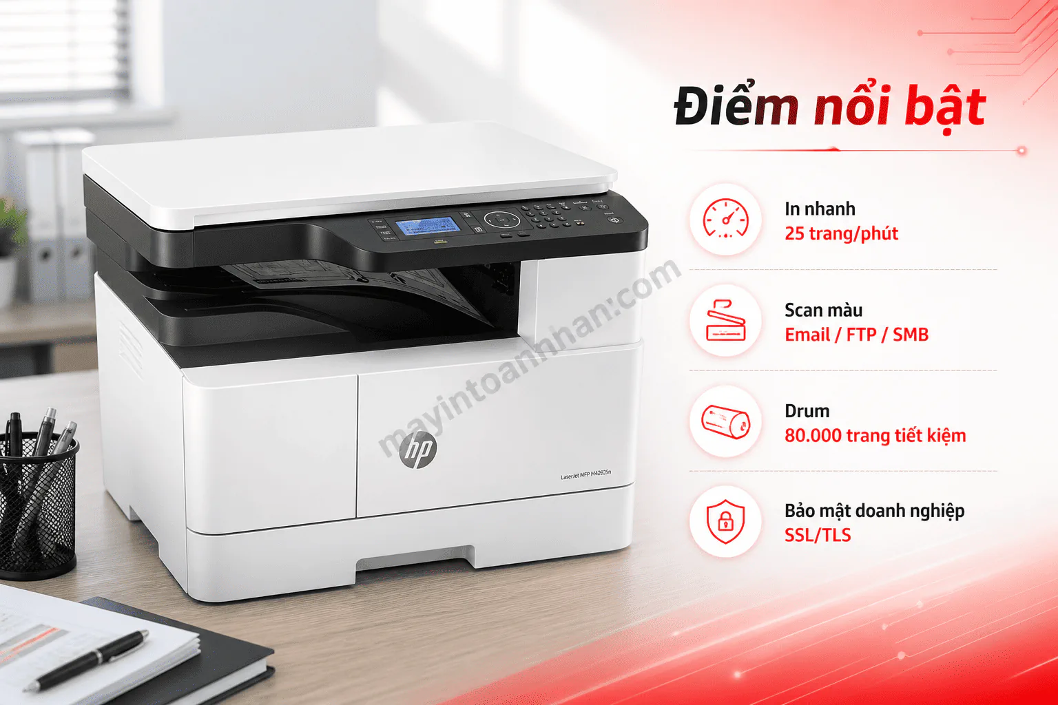 Máy in HP LaserJet MFP M42625dn – Đa Năng A3, In 2 Mặt Tự Động, Mực Tách Drum Tiết Kiệm 4 Máy in HP LaserJet MFP M42625dn – Đa Năng A3, In 2 Mặt Tự Động, Mực Tách Drum Tiết Kiệm
