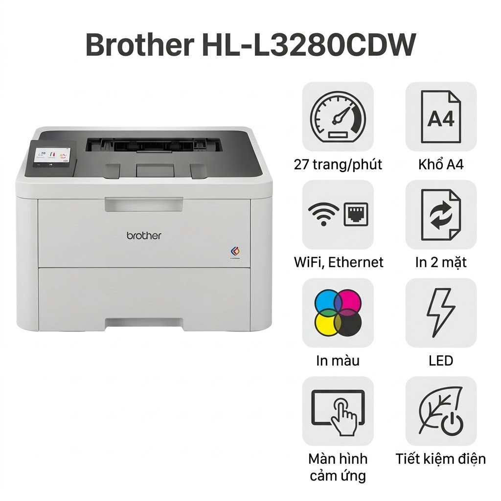 Máy in Brother HL-L3280CDW – Máy in laser màu 27 trang/phút, in 2 mặt tự động, WiFi băng tần kép