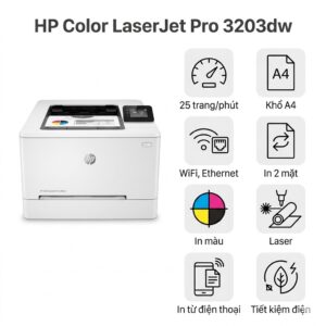 Máy in HP Color LaserJet Pro 3203dw – In Màu Sắc Nét, WiFi Băng Tần Kép, Bảo Mật Doanh Nghiệp