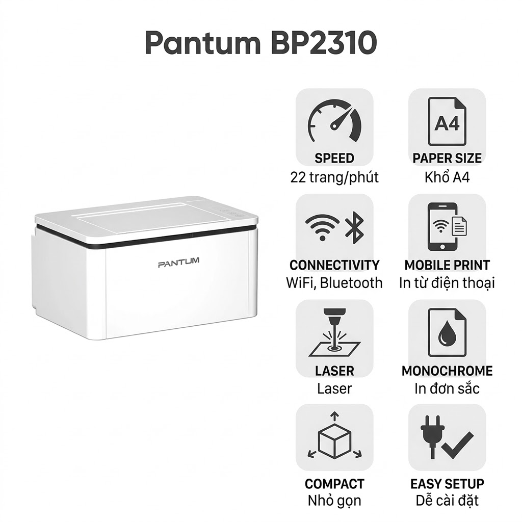 Máy in Máy in Pantum BP2310 – WiFi, Bluetooth, Laser Đen Trắng Giá Rẻ Nhất Phân Khúc