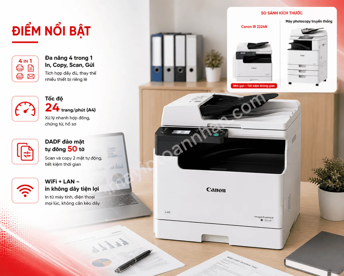 Máy in Máy Photocopy Canon IR 2224N – A3 Đa Năng In/Copy/Scan, WiFi, DADF, Tiết Kiệm Chi Phí 5 Máy in Máy Photocopy Canon IR 2224N – A3 Đa Năng In/Copy/Scan, WiFi, DADF, Tiết Kiệm Chi Phí