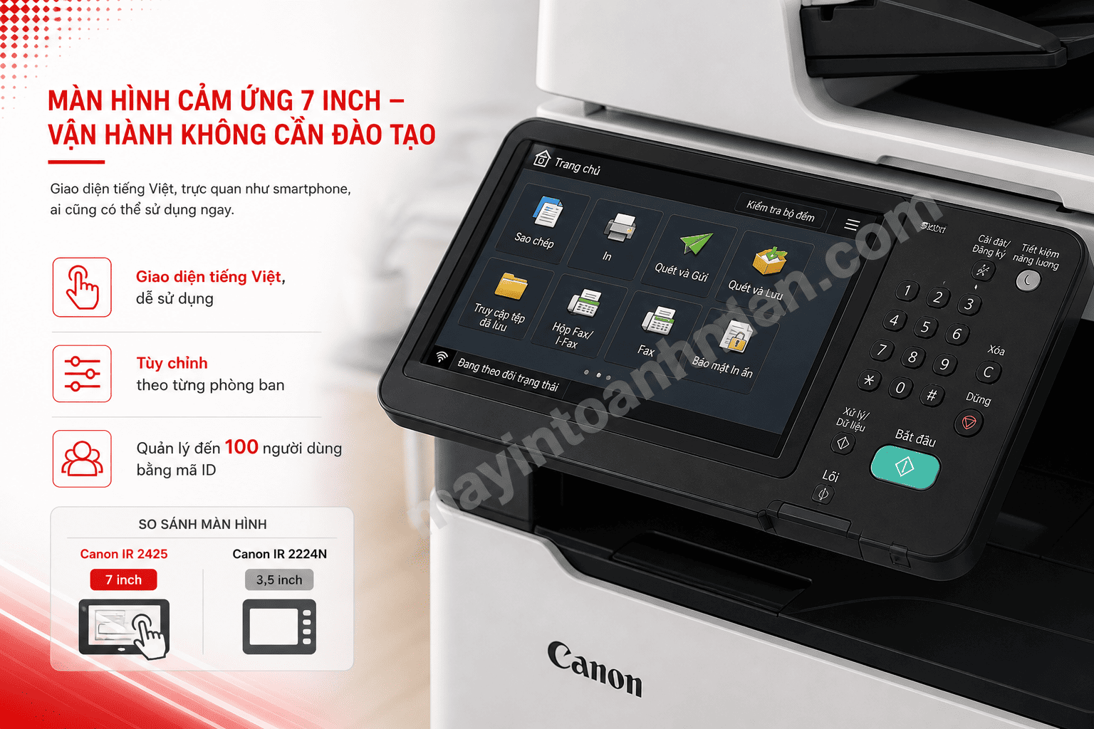 Máy in Canon IR 2425 – Máy Photocopy A3 Đa Năng, Màn Hình Cảm Ứng 7 Inch, WiFi