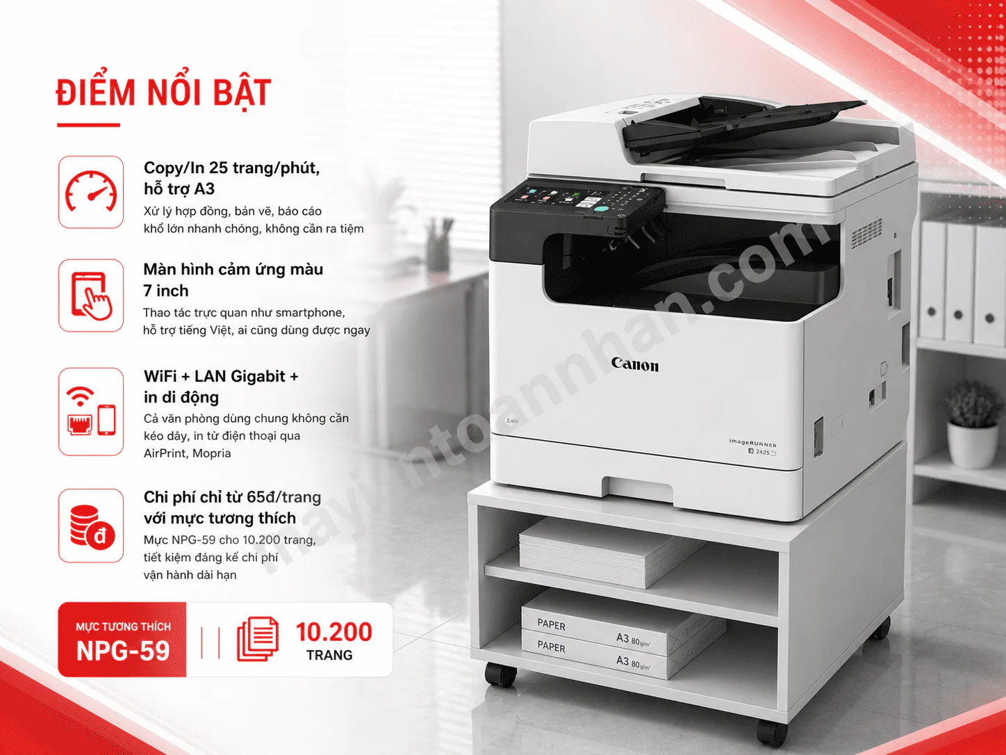 Máy in Canon IR 2425 – Máy Photocopy A3 Đa Năng, Màn Hình Cảm Ứng 7 Inch, WiFi 6 Máy in Canon IR 2425 – Máy Photocopy A3 Đa Năng, Màn Hình Cảm Ứng 7 Inch, WiFi