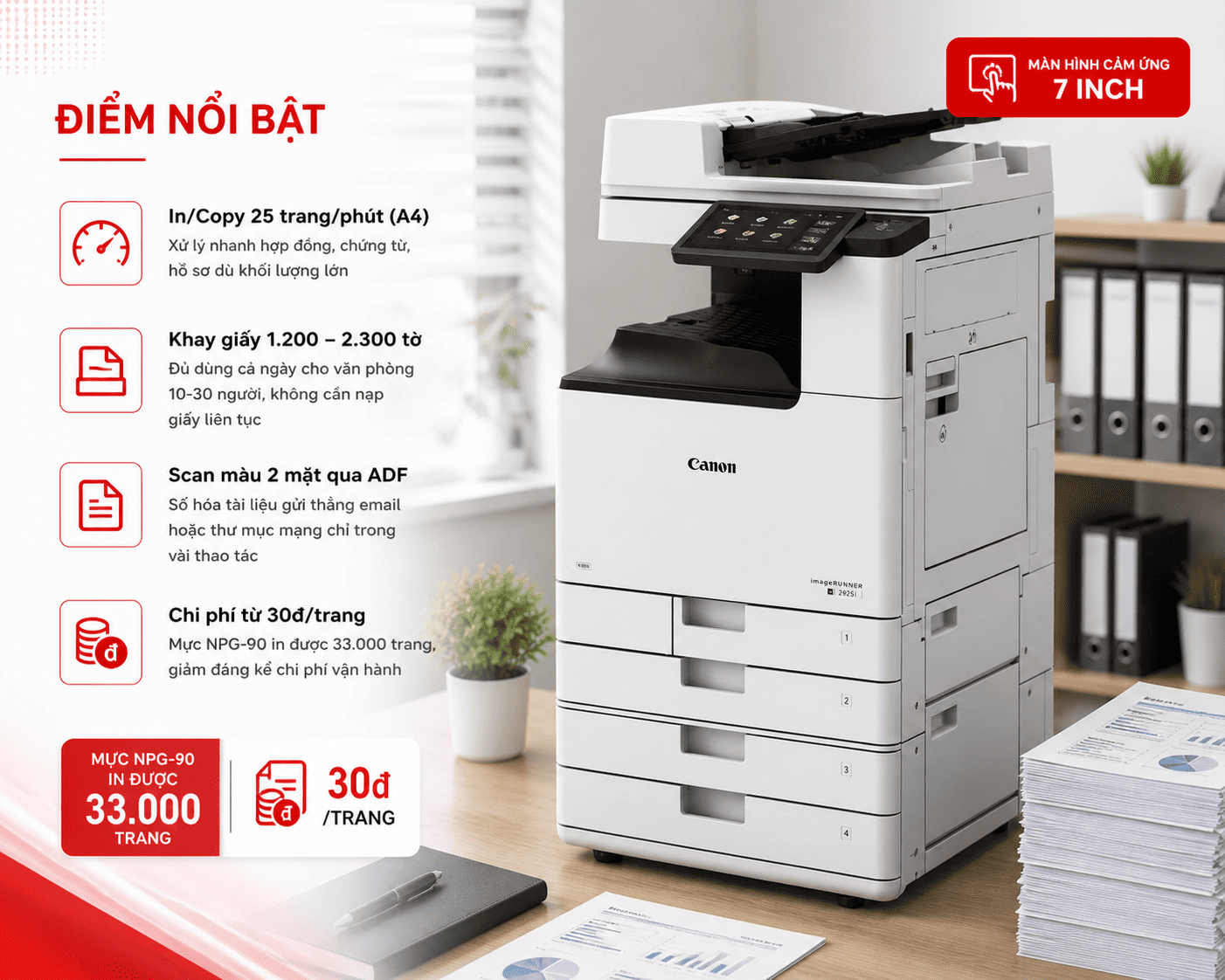 Máy in Máy Photocopy Canon iR 2925i – Đa Năng A3, Tiết Kiệm Chi Phí, Bảo Mật Cao