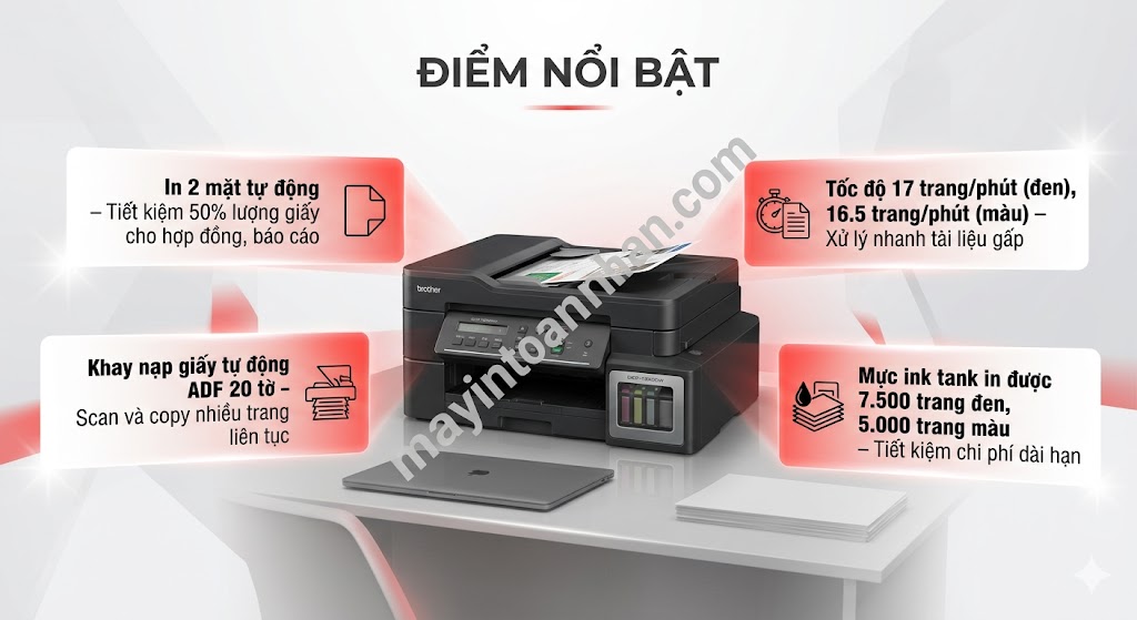 Máy in Brother DCP-T830DW – Máy In Phun Màu Đa Năng, In 2 Mặt, WiFi, ADF, Mực Siêu Tiết Kiệm