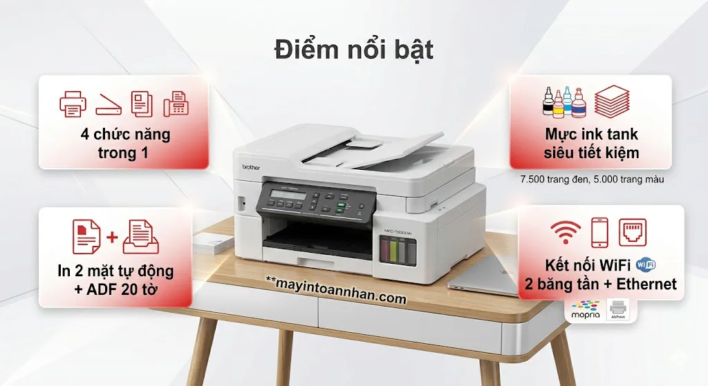 Máy in Brother MFC-T930DW – Đa Năng In/Scan/Copy/Fax, Ink Tank Tiết Kiệm, WiFi 5 Máy in Brother MFC-T930DW – Đa Năng In/Scan/Copy/Fax, Ink Tank Tiết Kiệm, WiFi
