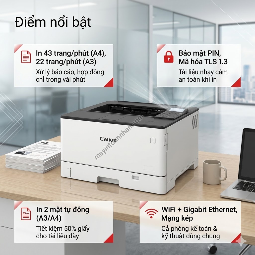 Máy in Canon imageCLASS LBP458x – Máy in Laser A3 Đen Trắng 43 Trang/Phút, In 2 Mặt Tự Động, Bảo Mật Doanh Nghiệp