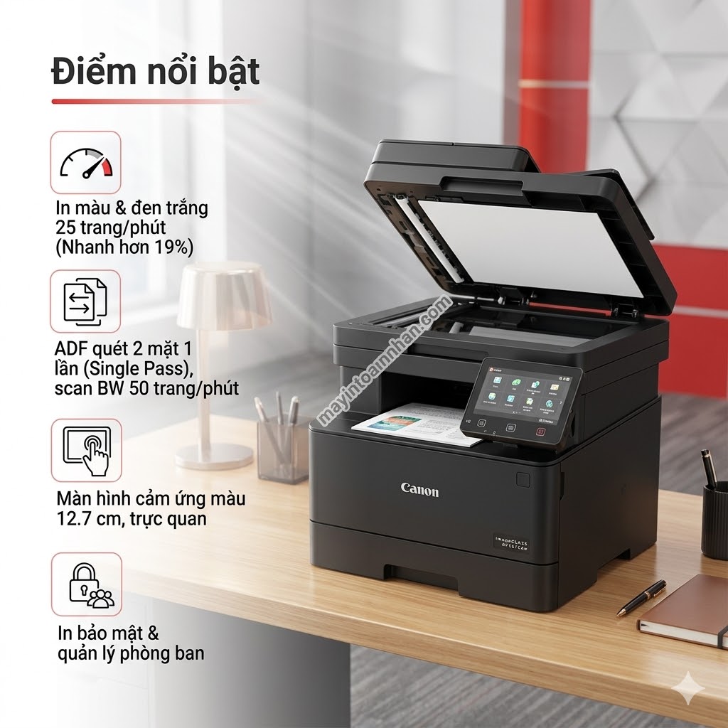 Máy in Canon imageCLASS MF667Cdw – Máy in laser màu đa năng 4-in-1, In/Copy/Scan/Fax 2 mặt, WiFi, ADF quét 1 lần