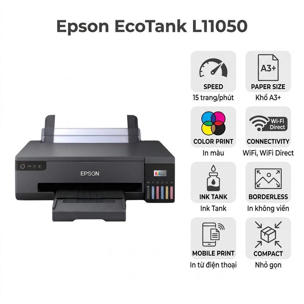 Máy in Máy In Phun Màu Epson EcoTank L11050 – In Khổ A3+, WiFi, Chi Phí Chỉ 36đ/Trang