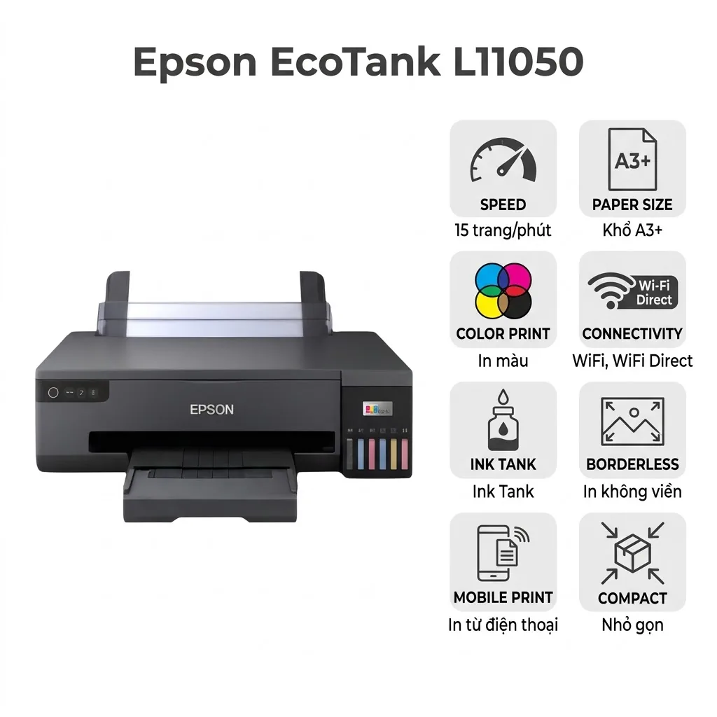 Máy in Máy In Phun Màu Epson EcoTank L11050 – In Khổ A3+, WiFi, Chi Phí Chỉ 36đ/Trang