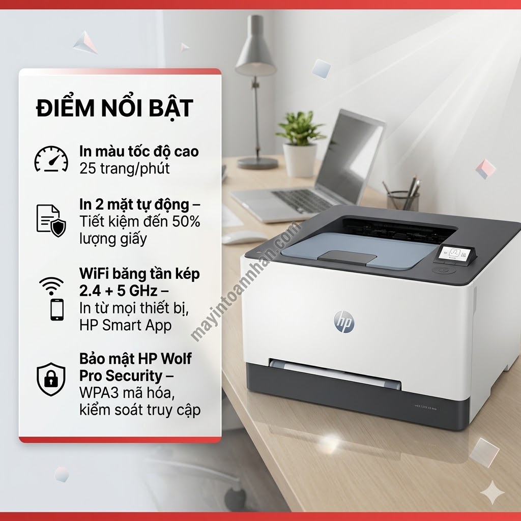 Máy in HP Color LaserJet Pro 3203dw – In Màu Sắc Nét, WiFi Băng Tần Kép, Bảo Mật Doanh Nghiệp