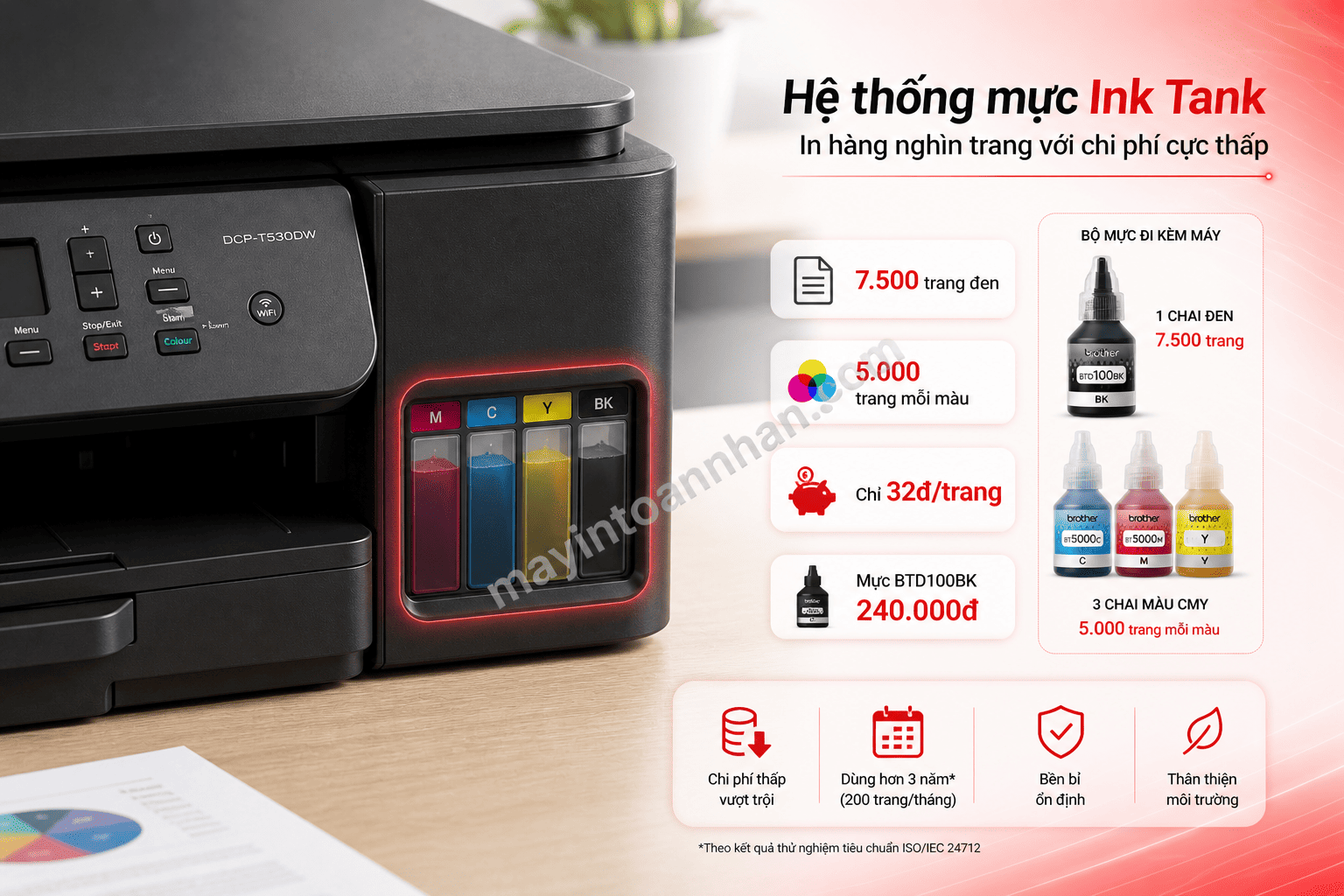 Máy in Brother DCP-T530DW – Máy In Phun Màu 3-in-1, WiFi, In 2 Mặt Tự Động, Ink Tank Tiết Kiệm