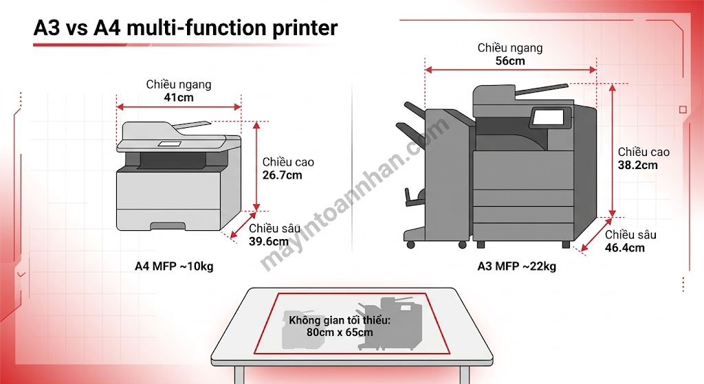 Máy in đa năng A3 A4 – So sánh khổ giấy 2025