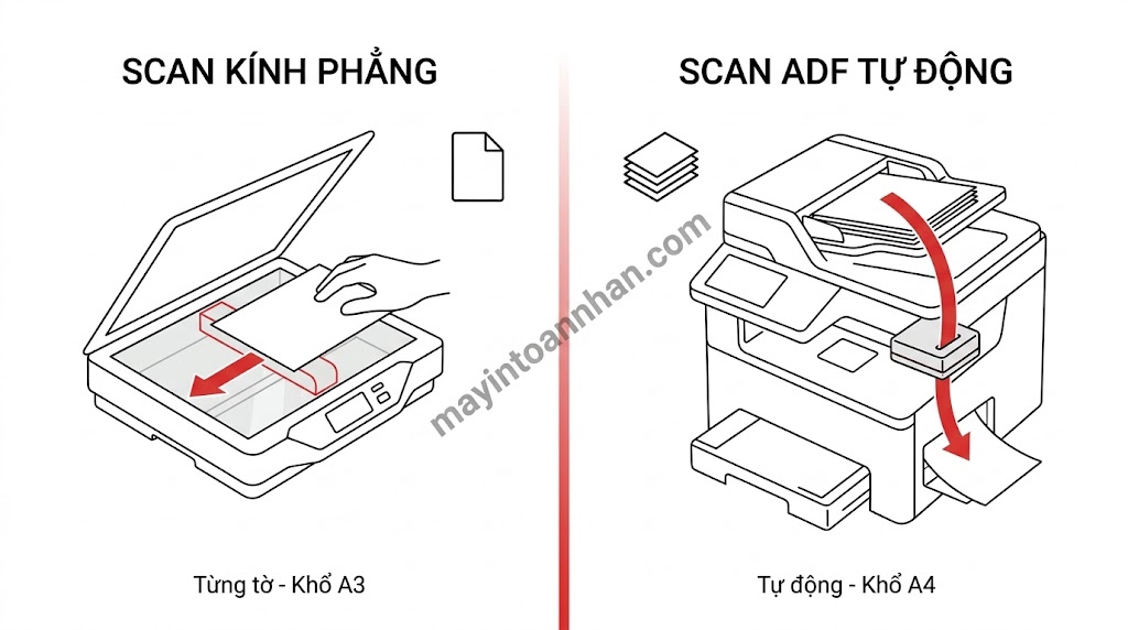 Máy in đa năng A3 A4 – So sánh khổ giấy 2025