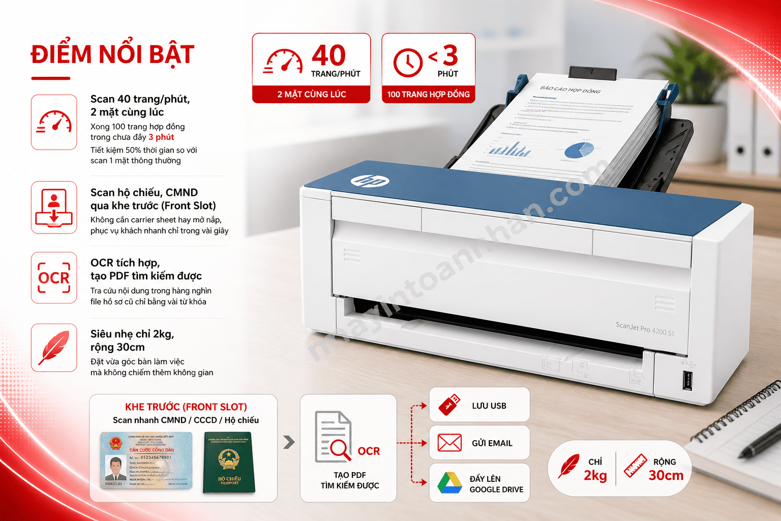 Máy scan HP ScanJet Pro 4200 S1 (8Q4W2A) | Giá tốt tại Toàn Nhân