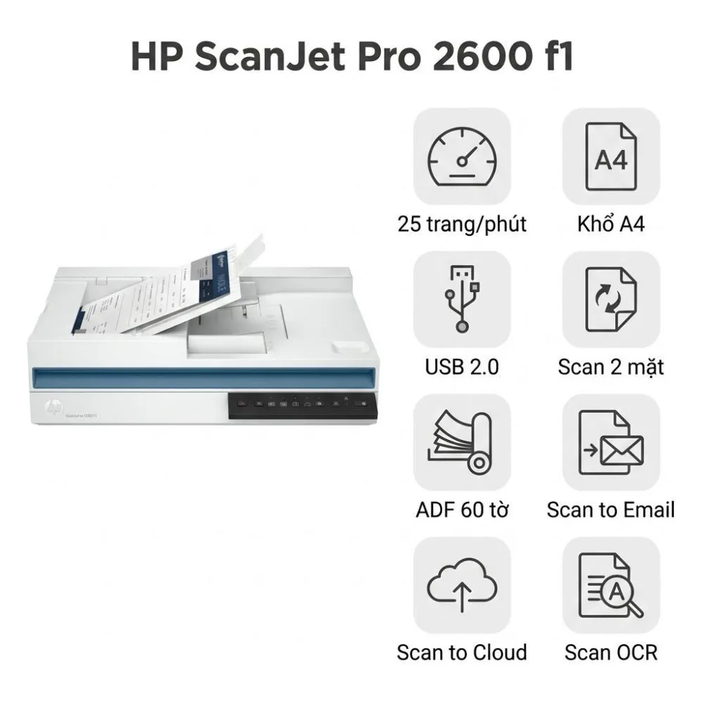 Máy scan HP ScanJet Pro 2600 f1 (20G05A) — ADF 60 tờ, 25 trang/phút