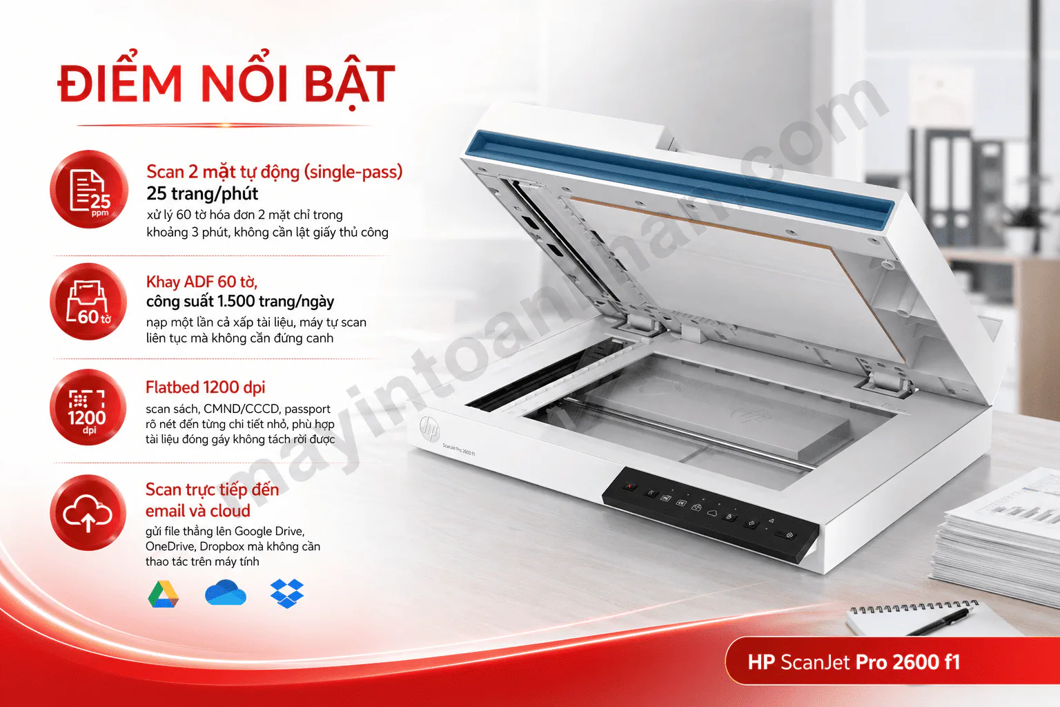 Máy scan HP ScanJet Pro 2600 f1 (20G05A) — ADF 60 tờ, 25 trang/phút 4 Máy scan HP ScanJet Pro 2600 f1 (20G05A) — ADF 60 tờ, 25 trang/phút