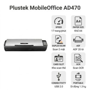 Máy scan Plustek MobileOffice AD470 | Scan 2 mặt ADF 17 trang/phút