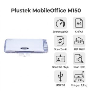 Máy Scan Plustek MobileOffice M150 | Scan 2 Mặt, 20 trang/phút, Nhỏ Gọn