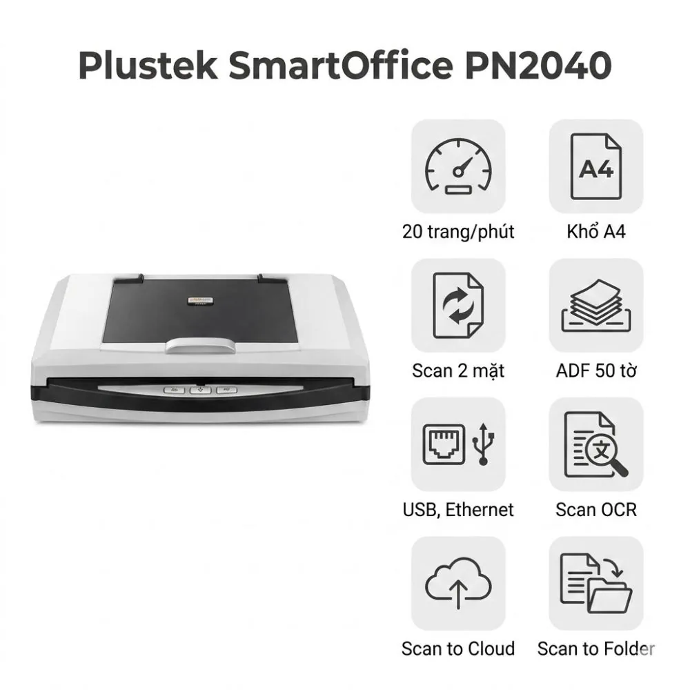 Máy Scan Plustek PN2040 – Scan 2 Mặt, Mạng LAN | Giá Tốt