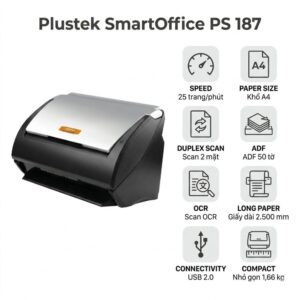 Máy scan Plustek SmartOffice PS 187 – Scan 2 mặt tự động 25 trang/phút