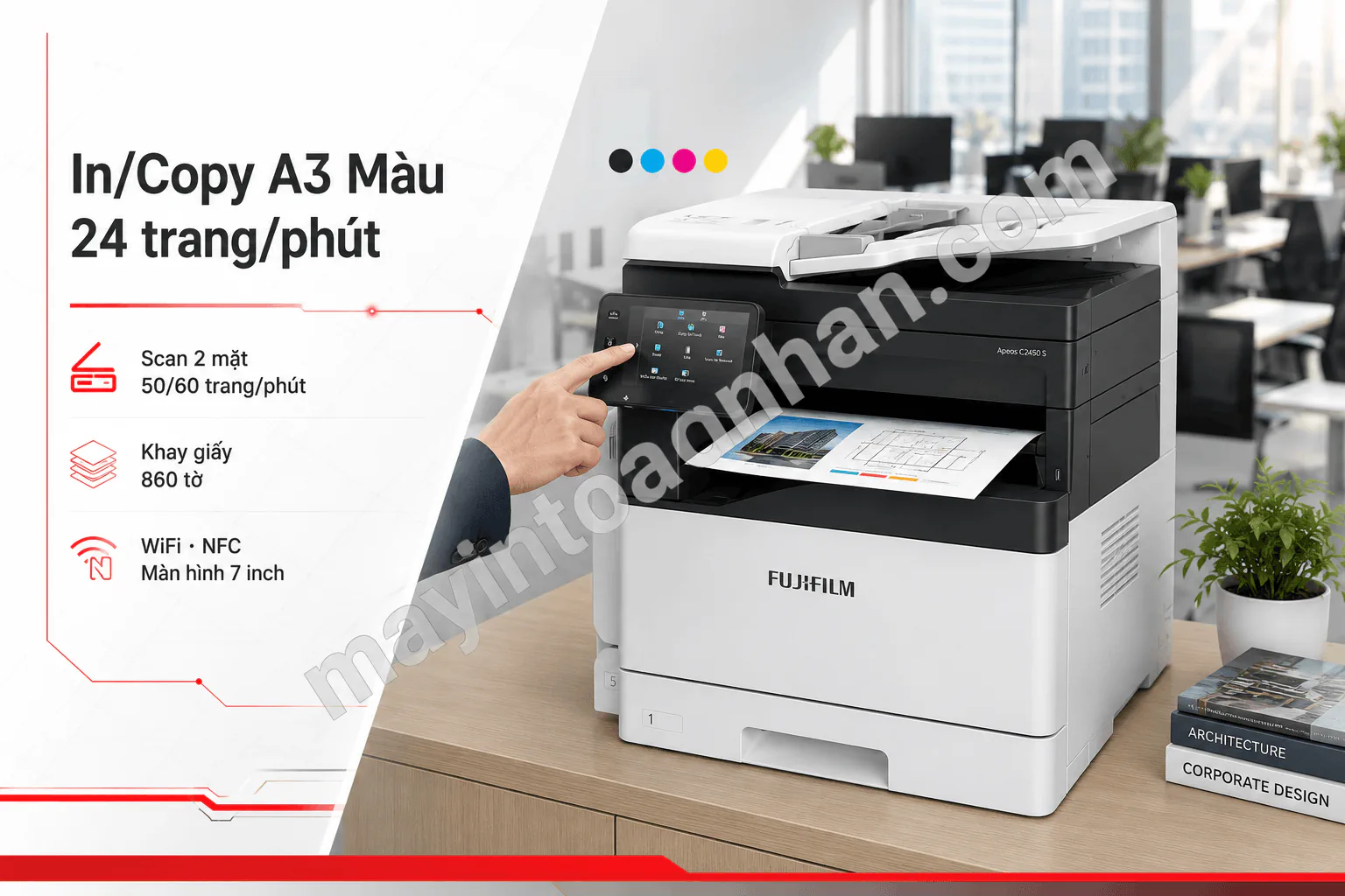Máy photocopy màu FUJIFILM Apeos C2450S A3 đa năng, BH onsite 12 tháng 4 Máy photocopy màu FUJIFILM Apeos C2450S A3 đa năng, BH onsite 12 tháng