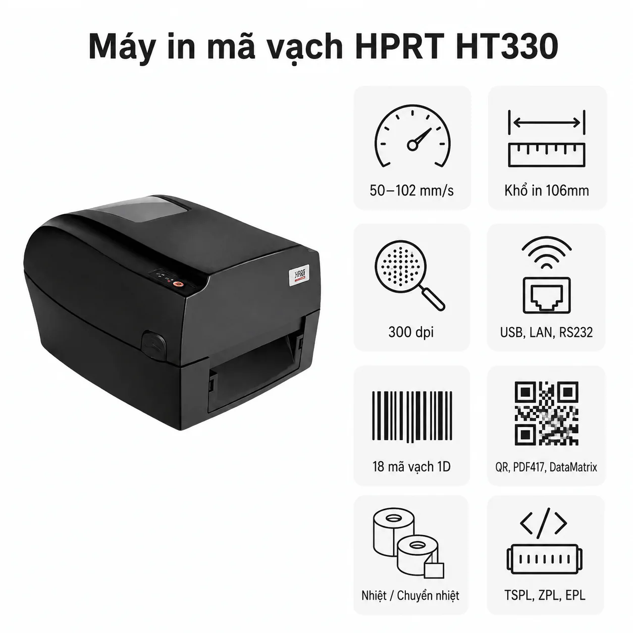 Máy in mã vạch HPRT HT330 (USB + LAN + COM)
