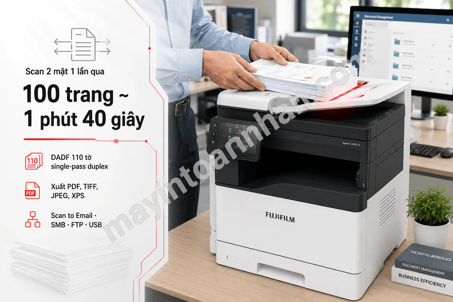 Máy photocopy màu FUJIFILM Apeos C2450S A3 đa năng, BH onsite 12 tháng 5 Máy photocopy màu FUJIFILM Apeos C2450S A3 đa năng, BH onsite 12 tháng