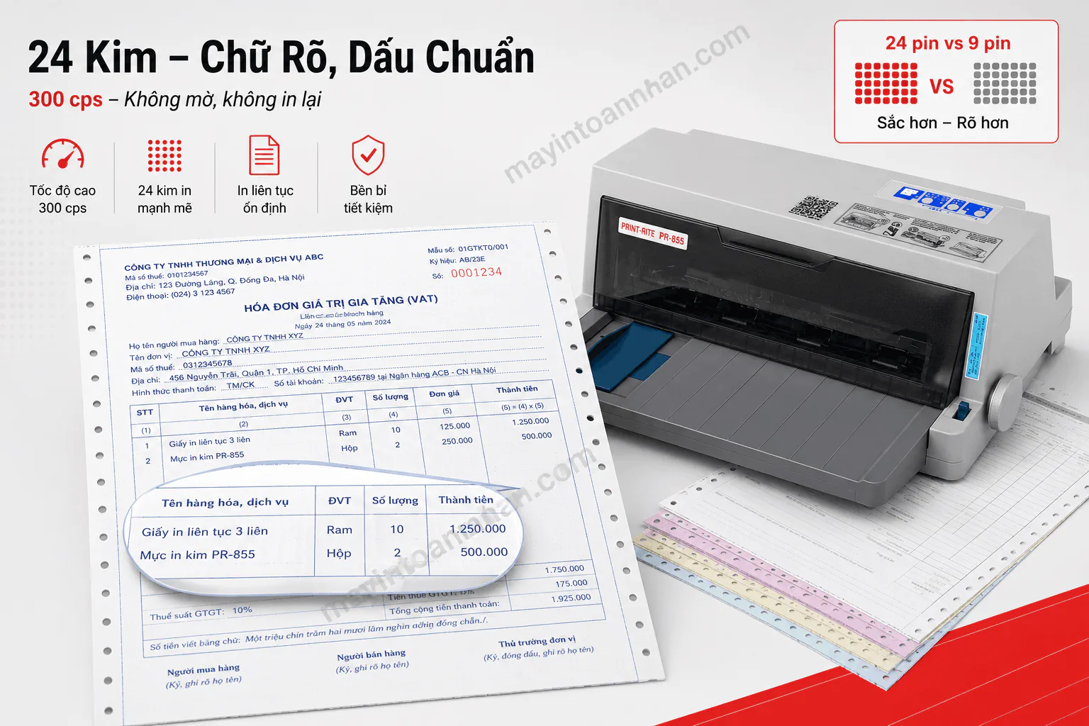 Máy in kim Print-Rite PR-855 - 24 kim, 85 cột, 300 cps, BH 24 tháng 5 Máy in kim Print-Rite PR-855 – 24 kim, 85 cột, 300 cps, BH 24 tháng