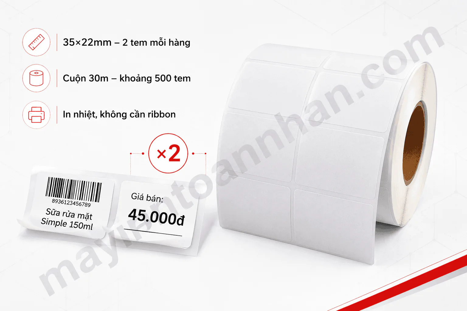 Giấy in decal nhiệt 35x22x30m (1 hàng 2 tem) 3 Giấy in decal nhiệt 35x22x30m (1 hàng 2 tem)